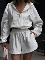 Long Sleeve Zip-Up Hoodie and Shorts Set