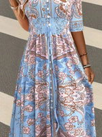 Smocked Printed Half Sleeve Dress