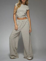 Striped Crop Top and Wide Leg Pants Set