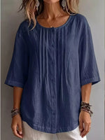 Full Size Texture Round Neck 3/4 Sleeve Blouse Plus Size