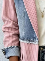 Full Size Patchwork Denim Ribbed Blazer Plus Size