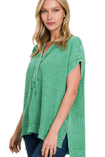 Zenana Washed Double Gauze 3/4 Button Henley Neck Shirt