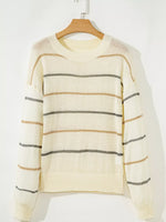 Stripe Striped Ribbed Edge Drop Shoulder Sweater