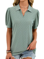 Eyelet Johnny Collar Puff Sleeve Top