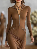 Full Size Zip-Front Bodycon Midi Dress Plus Size