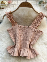 Smocked Crop Top and Hollow-Out Skirt Set