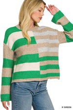 Zenana Lightweight Wool Blend Color Block Sweater