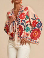 Floral Embroidered Tie-Front Shirt