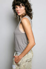 POL V-Neck Contrast Ribbed Sleeveless Tank