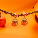 Halloween Rhinestone Pumpkin Dangle Earrings