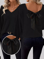 Full Size Ribbed Knit Backless Bow T-Shirt Plus Size