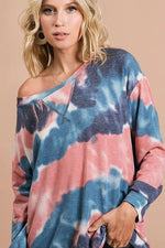 BiBi Tie Dye French Terry Pull Over with Front Stitching Detail