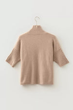 Ribbed Trim High Neck Short Sleeve Casual Sweater