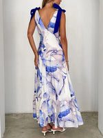 Printed V-Neck Tie Shoulder Midi Cami Dress