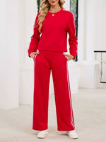 Striped Round Neck Sweatshirt and Pants Set