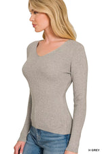 Zenana Viscose Fitted V-neck Sweater