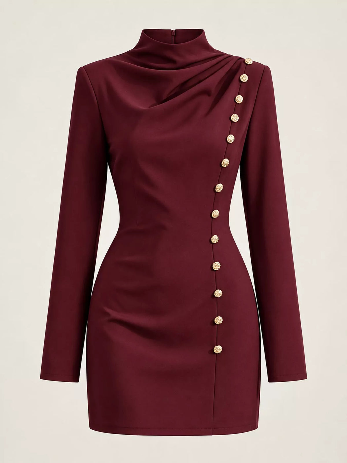 Full Size Decorative Button Mock Neck Mini Dress Plus Size