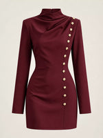 Full Size Decorative Button Mock Neck Mini Dress Plus Size