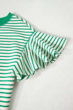 Striped Flounce Sleeve Casual Blouse