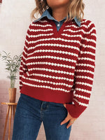 Contrast Striped Sweater with Denim Collar