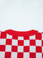 Christmas Tree Pattern Checkered Button V Neck Cardigan