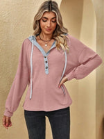 Drawstring Waffle Knit Hoodie