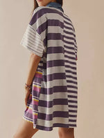 Striped Oversized Half Button Shirt Dress