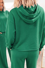 Solid Color Hooded Long Sleeve Elastic Waist Pocket Pants Set