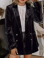 Velvet Lapel Collar Button Up Blazer
