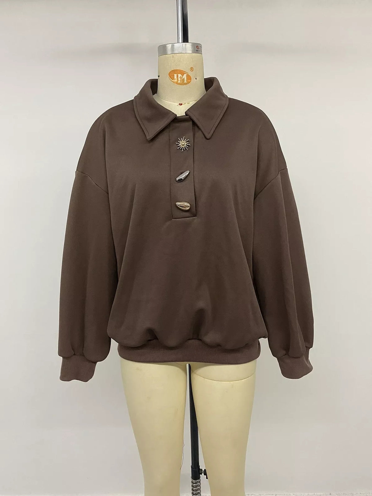 Polo Collar Dropped Shoulder Sweatshirt