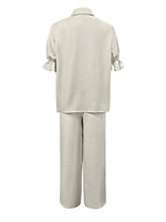 Plus Size Button-Down Shirt and Wide-Leg Pants Set