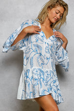 POL Tiered Ruffled Printed 3/4 Sleeve Mini Dress