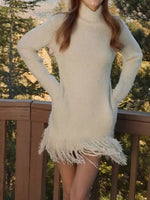 Fringe Turtleneck Long Sleeve Sweater Dress