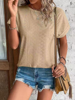 Eyelet Round Neck Short Sleeve Top