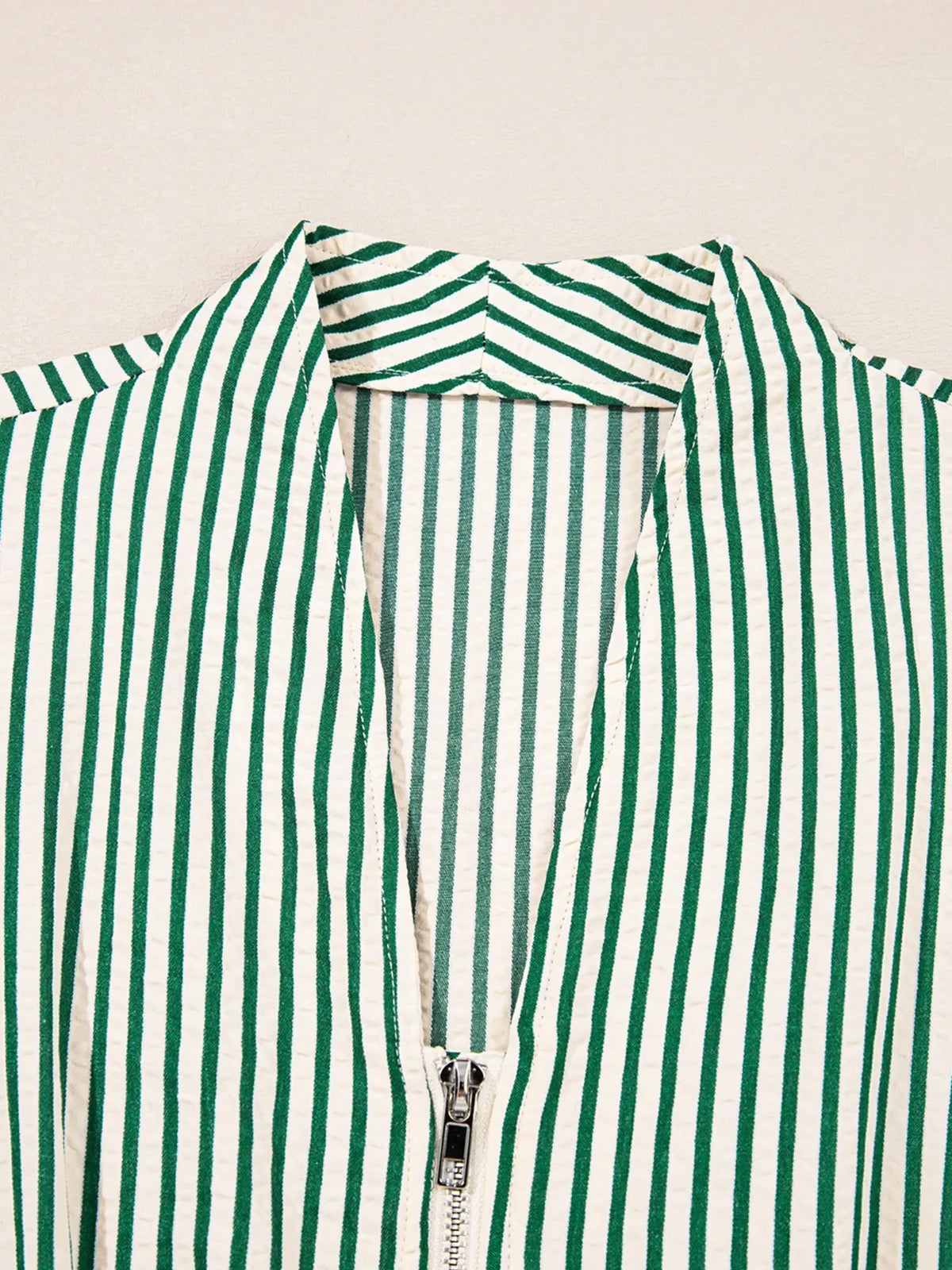Stripe V Neck Zip Front Cinched High Waist Midi Dress