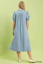 Umgee Chambray Collared Puff Sleeve Dress