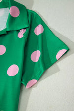 Polka Dot Print V Neck Tee Short Set