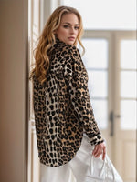 Leopard Collared Neck Long Sleeve Shirt