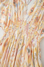Printed Half Sleeve Shirred High Waist Maxi Dress