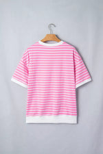 Stripe Round Neck Drop Shoulder Short Sleeve Loose Top