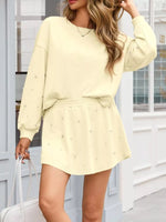 Pearl Embellished Round Neck Top and Skort Set