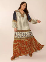 Plus Size Notched Balloon Sleeve Maxi Dress