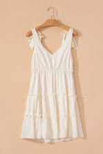 Solid Color Tied Straps Ruffle Tiered Mini Dress