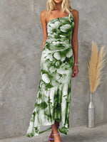 Floral Print One-Shoulder Ruched Maxi Dress