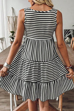 Striped Round Neck Sleeveless Mini Dress