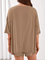 Casual Solid Color V-Neck Top & Shorts Set