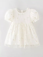 Children's Embroidered Floral Tulle Dress with Lace Detail