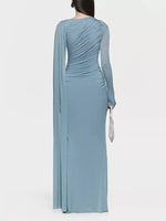 Ruched Draped Long Sleeve Maxi Dress