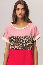BiBi Leopard Printed JerseyColor Block Roll Up
