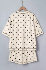 Exposed Seam Detail Polka Dot Loose Tee Drawstring Shorts Set